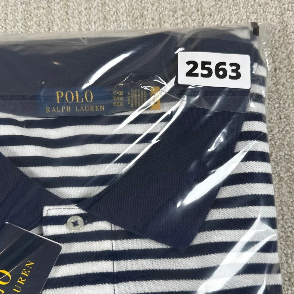 NEW Polo Ralph Lauren Mens 5XB White Navy Striped Short Sleeve Polo Shirt